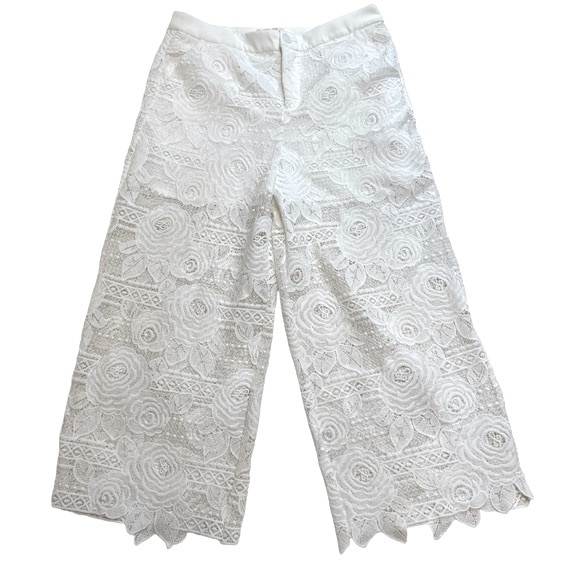 LES BABIES Lace White Cropped Pants - Size M - Picture 1 of 8